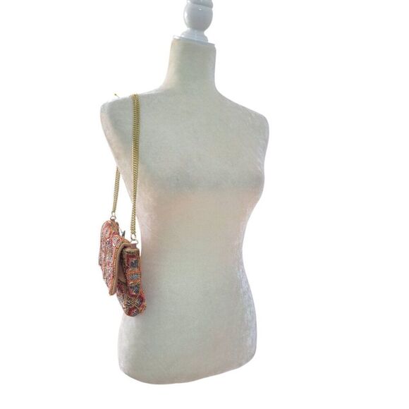 Lulus Women's Floral Coral Gold Multi Clutch Shoulder Chain Bag Party Cocktail - Picture 5 of 8